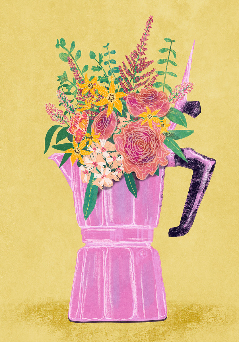 Espressoapparaat met bloemen