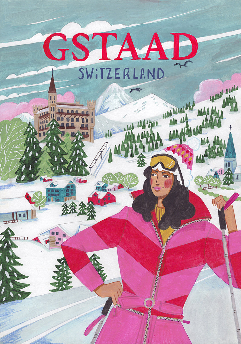 Reisvrouw in Gstaad, Zwitserland-Poster