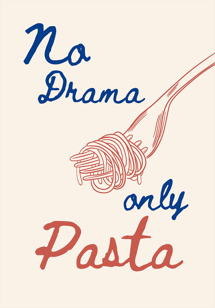 Geen drama alleen pasta, illustratie + tekst
