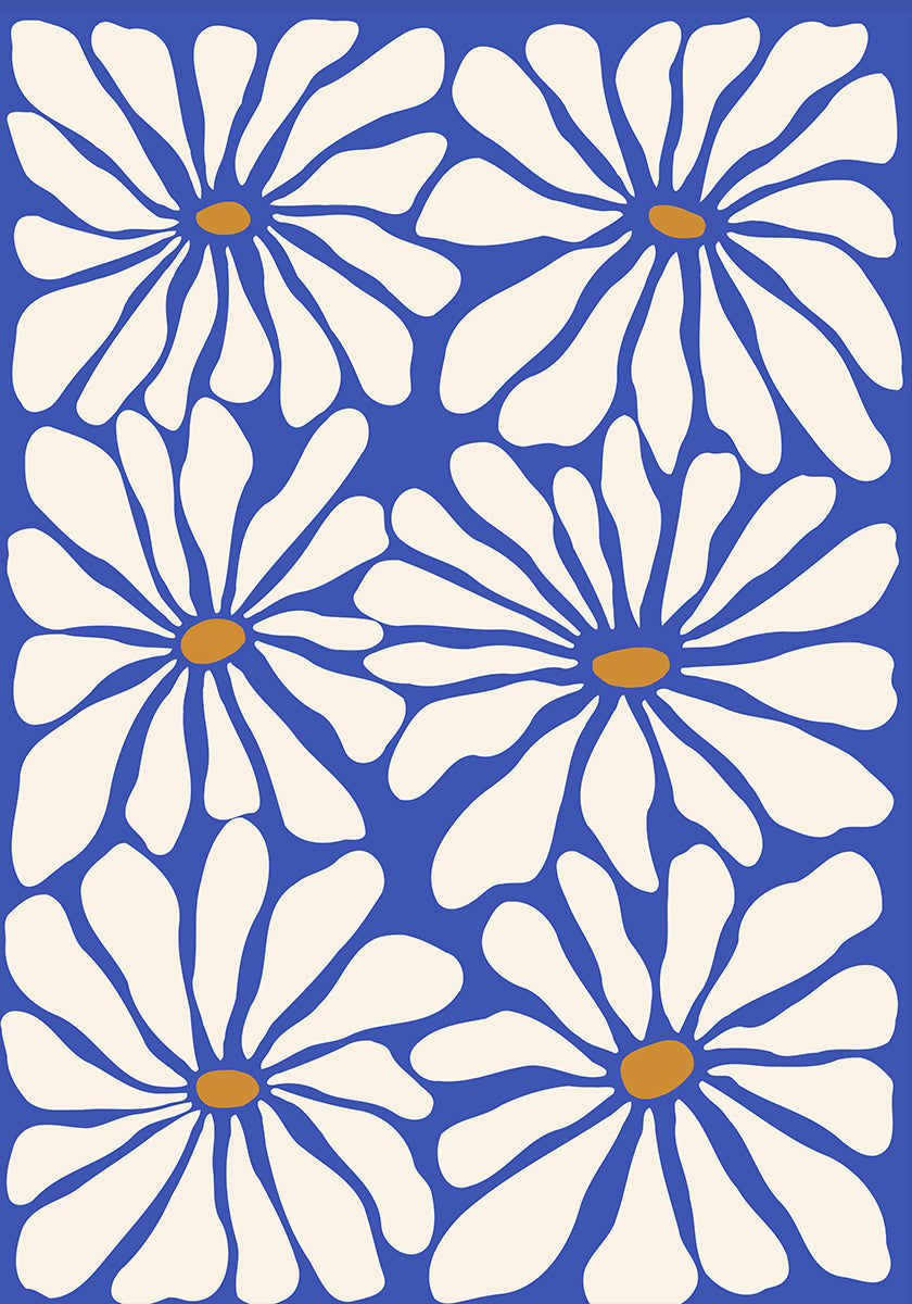 Zonnige bloemen blauwe poster