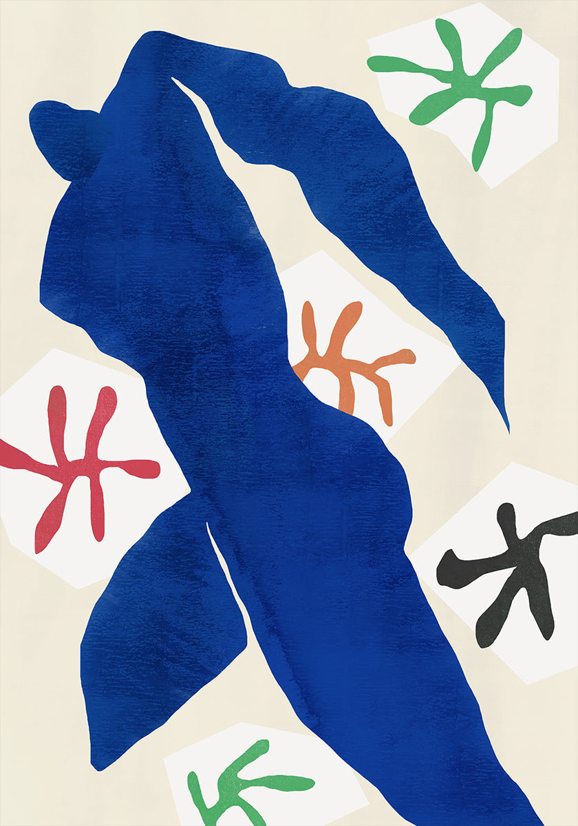 Abstracte blauwe figuur poster