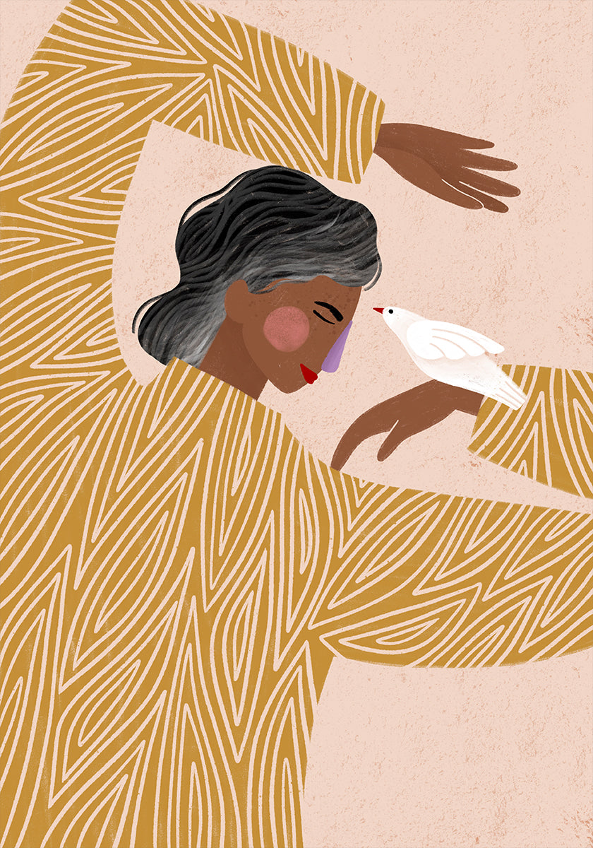 De vrouw met een vogelposter