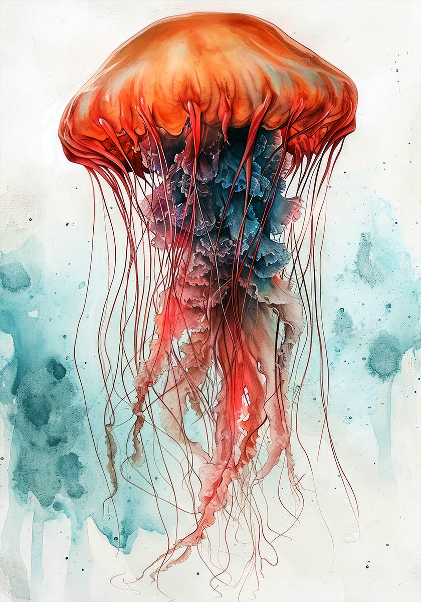 Dierlijke aquarel kunst Medusa zee leven poster