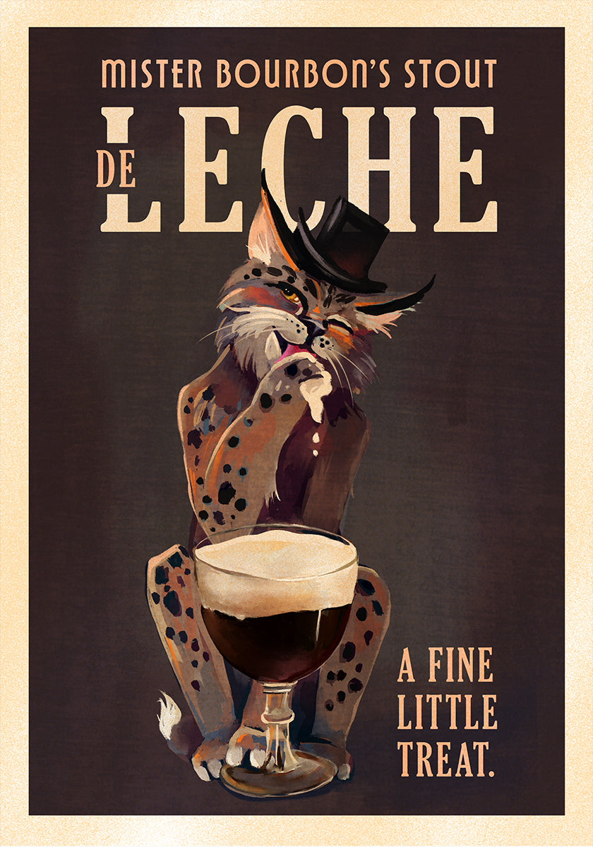 Bourbon De Leche Guinness stijl kat kunst poster