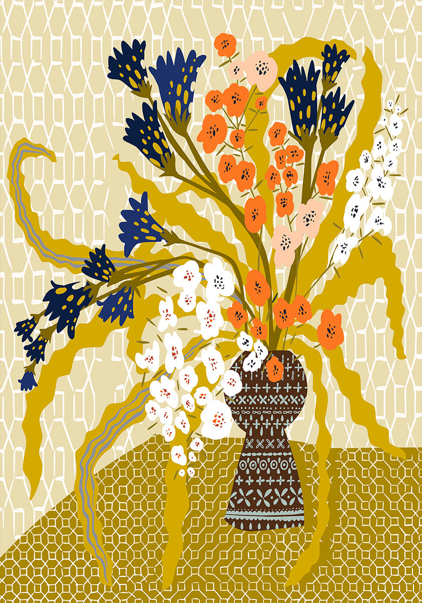 Floral Contemporary Still Life Mustard Yellow Plakat - Posterbox
