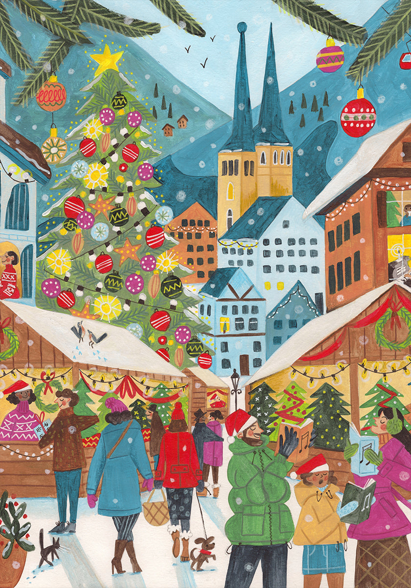 Kerstmarkt in de dorpsposter
