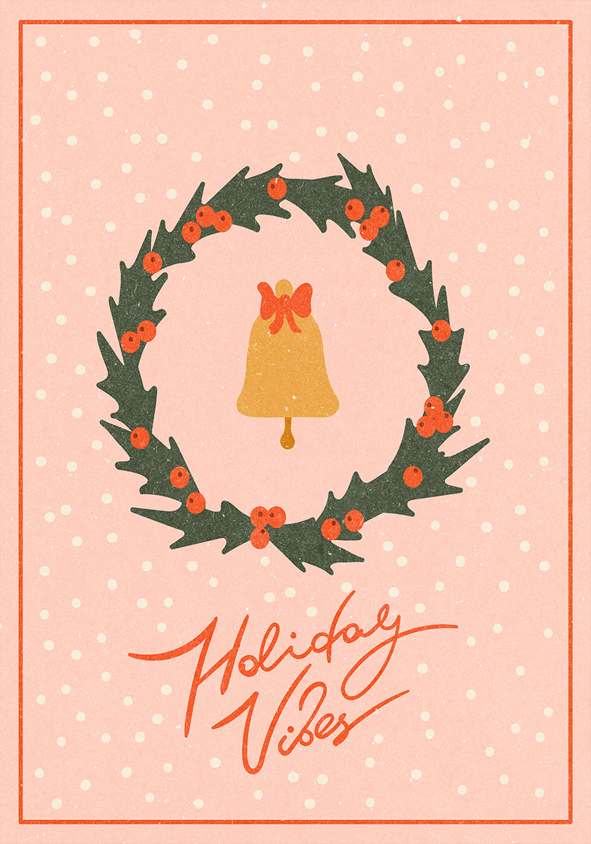 Kerstkrans met bel en boog Poster