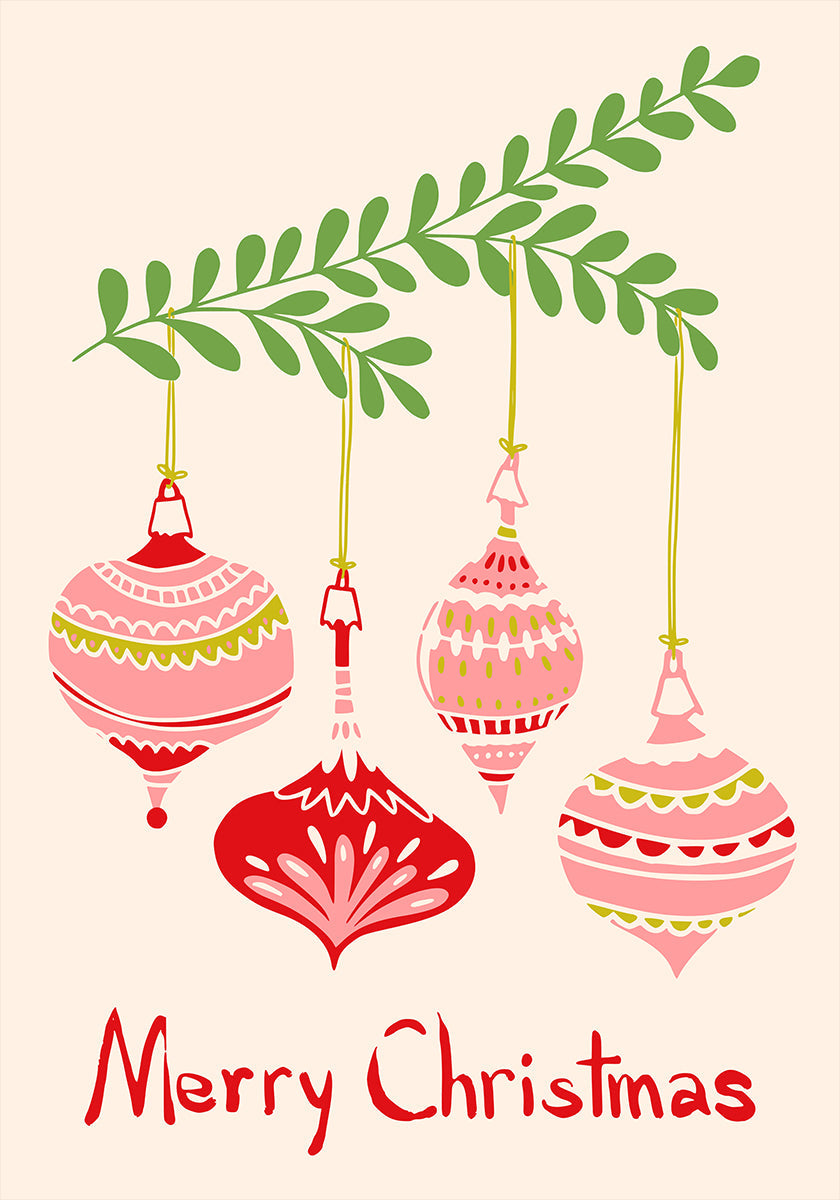 Vrolijke kleine kerstballen poster