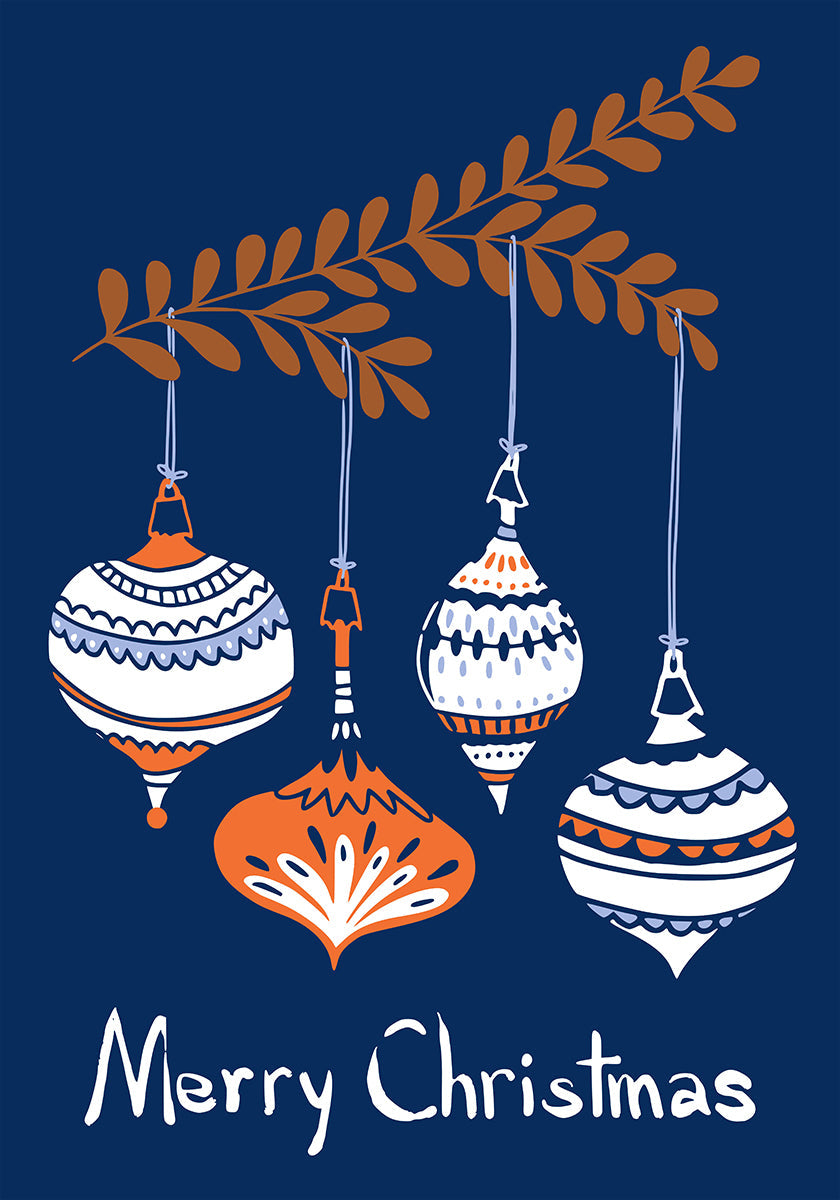 Vrolijke kleine kerstballen blauwe Poster