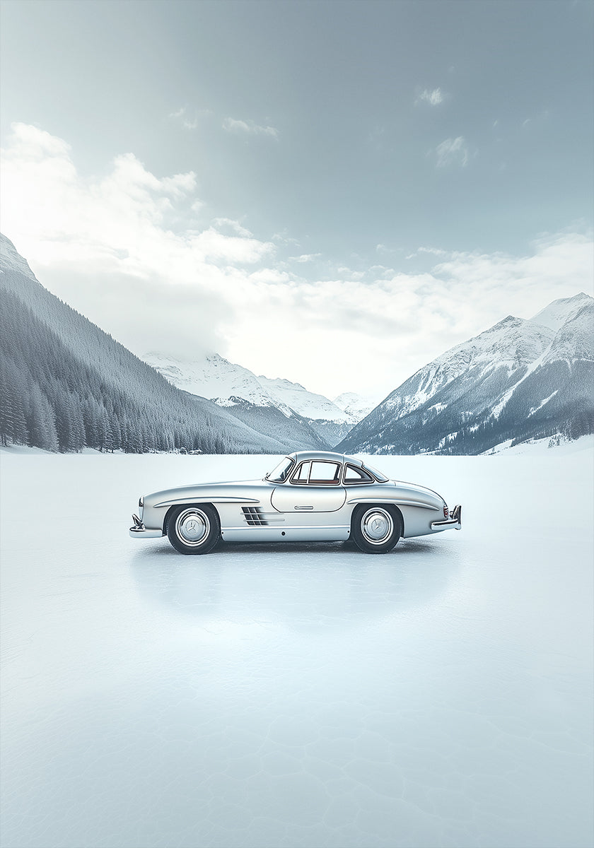 Retro Silver Car On Froozen Lake Side Plakat