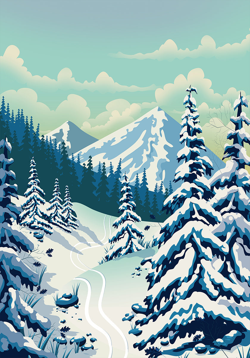 Skiën landschap poster