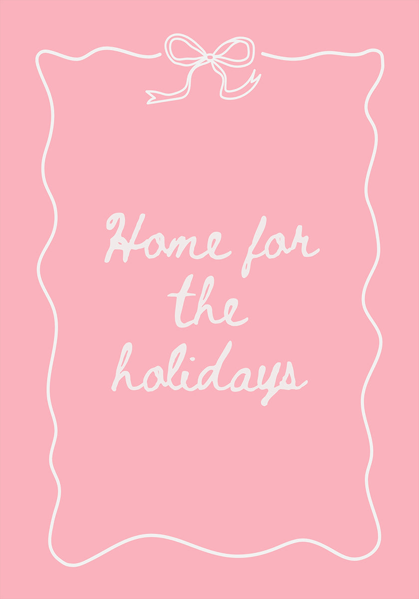 Huis voor de feestdagen - Wit op roze poster