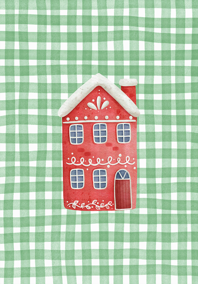 Leuk Rood Kerstmishuis op Groene Controlesaffiche