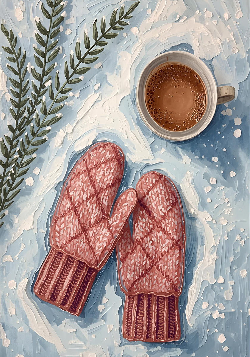 Handschuhe im Schnee mit Kakao-poster