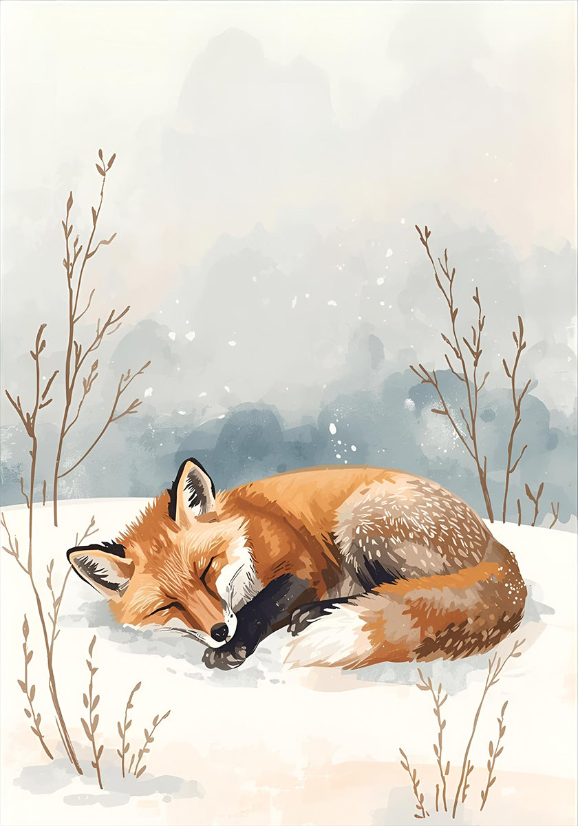 Schlafender Fuchs im Schnee-poster