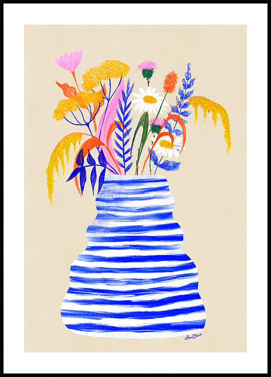 Happy Floral Vase with Stripes (NEW) - Posterbox