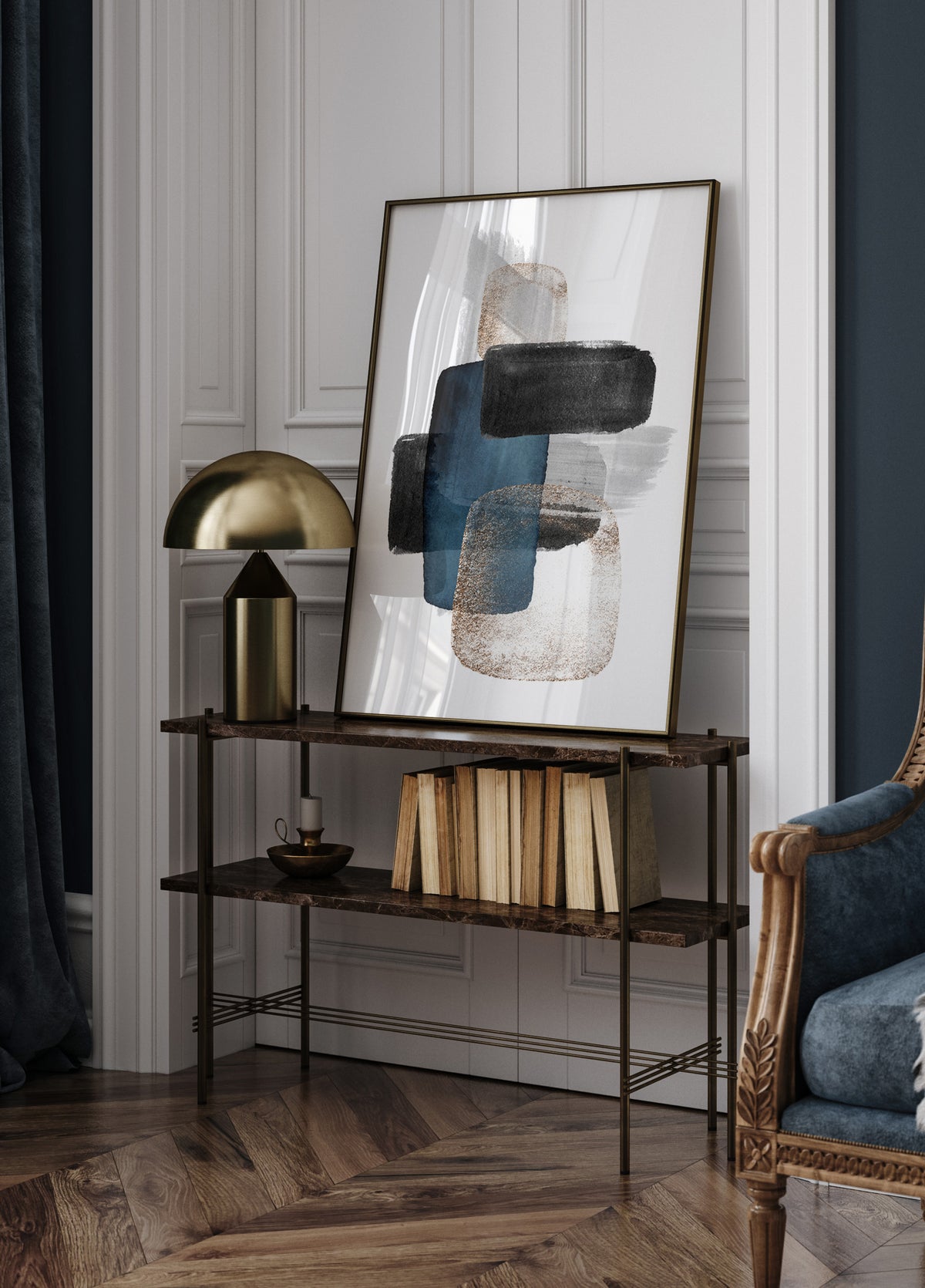Abstracte blauwe gouden blokken