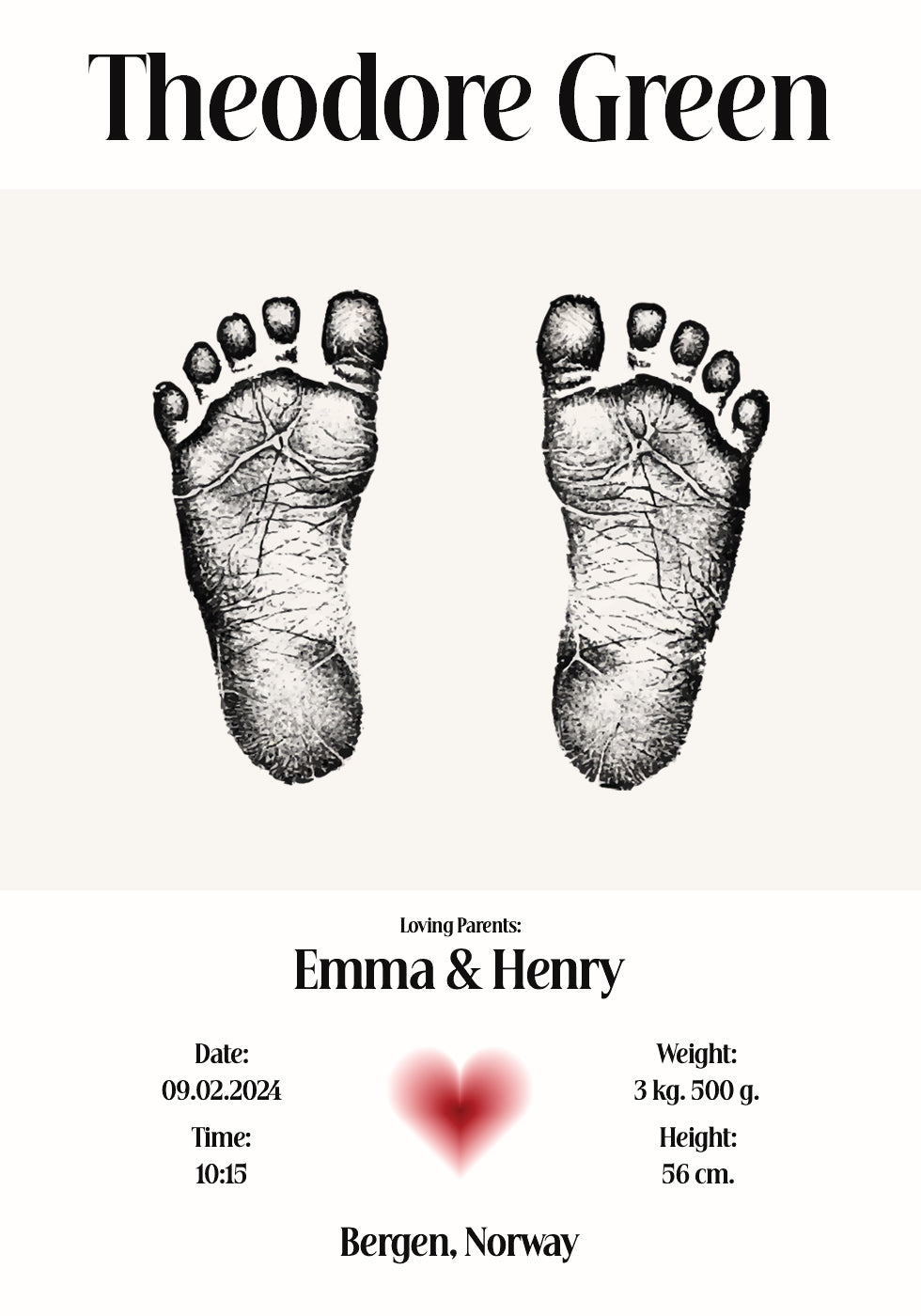 Baby voetafdruk gepersonaliseerde poster