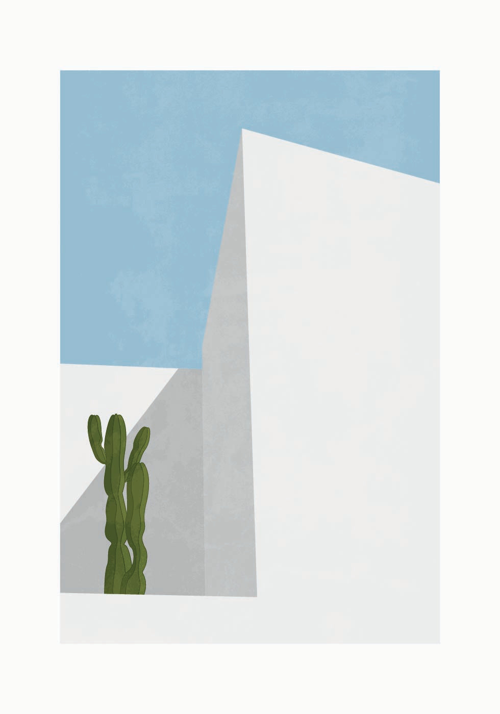 Minimale woestijnweergave, cactus en geometrieposter