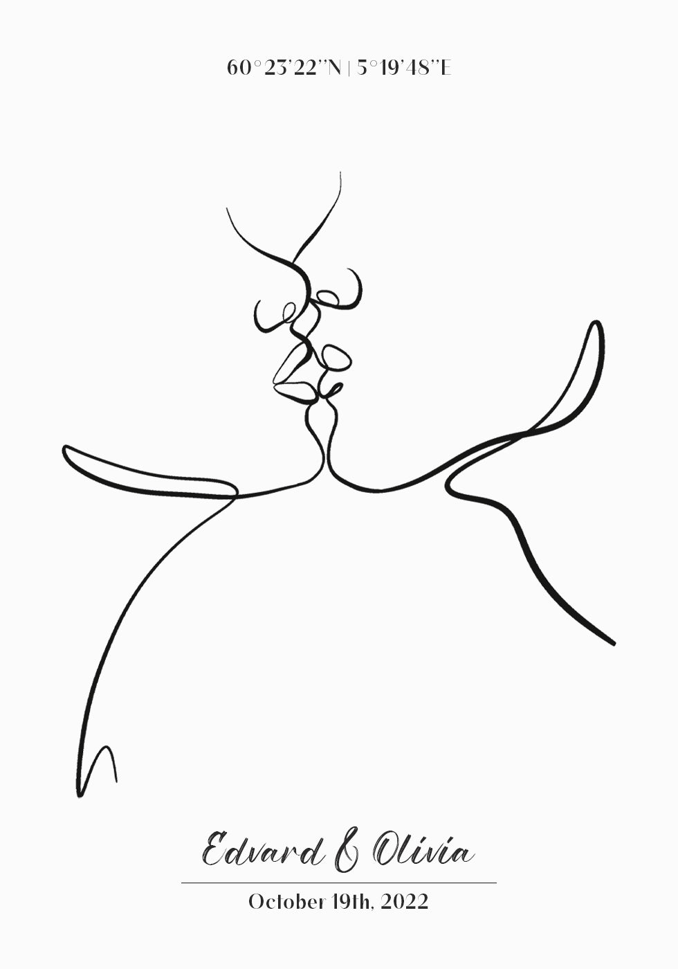 Paar kussen lijntekeningen gepersonaliseerde poster