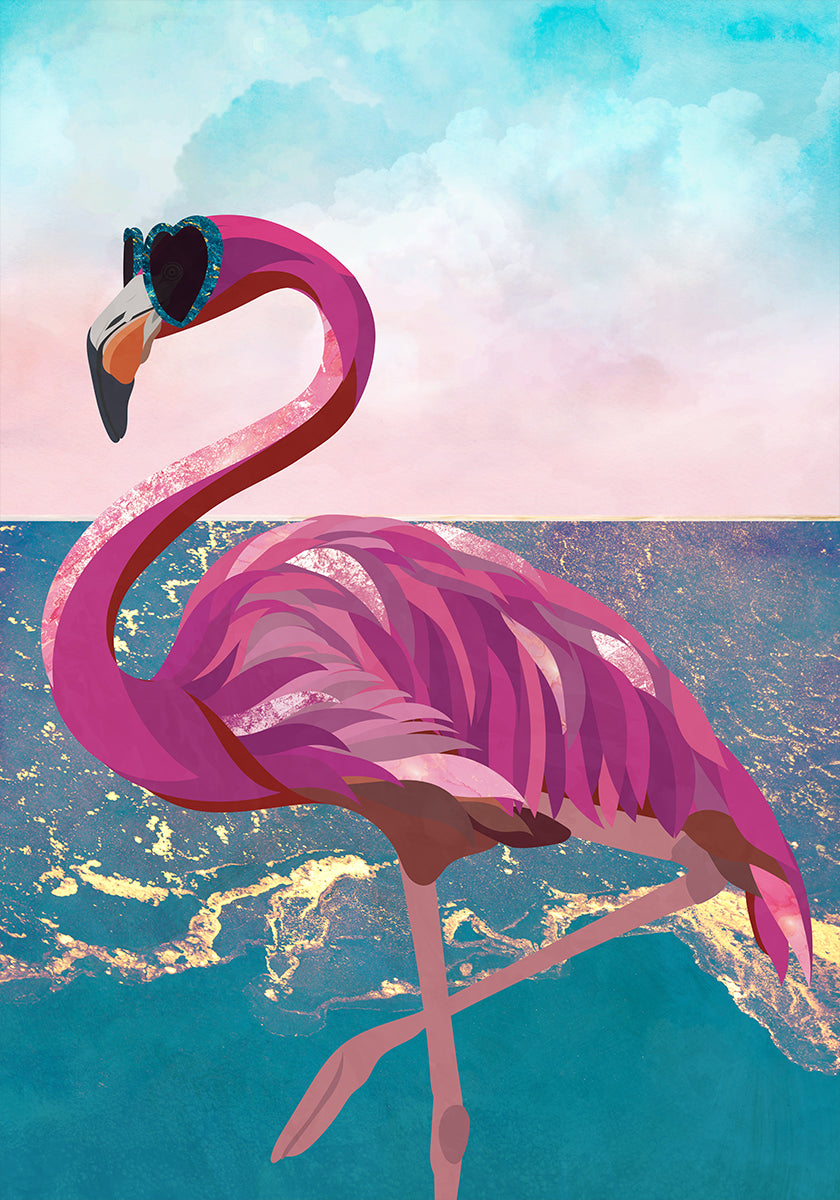 Flamingo gaat naar de strandposter