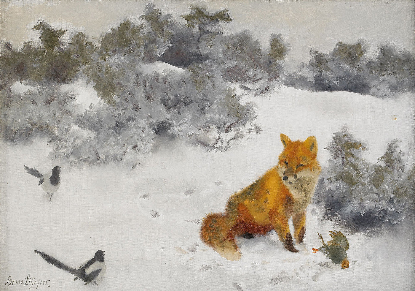 Fox in Winter Landscape By Bruno Liljefors No. 2 Plakat - Posterbox.dk