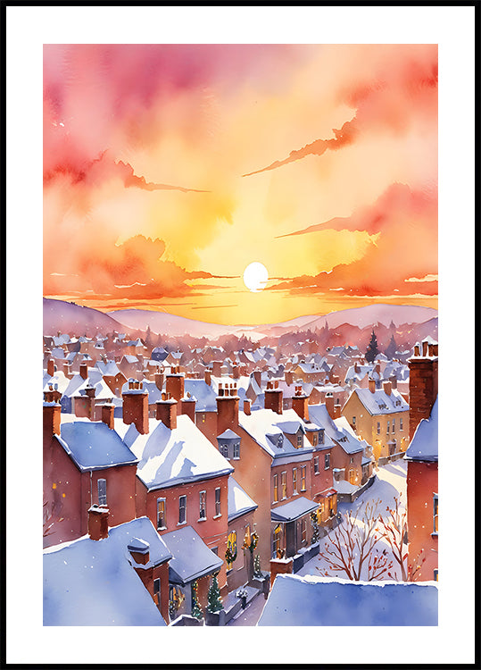 Besneeuwde Kerstochtend zonsopgang Poster