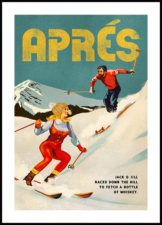 Vintage pin-up après whisky ski paar poster