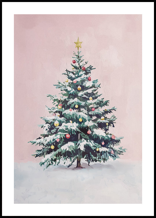 Met sneeuw bedekte kerstboomposter