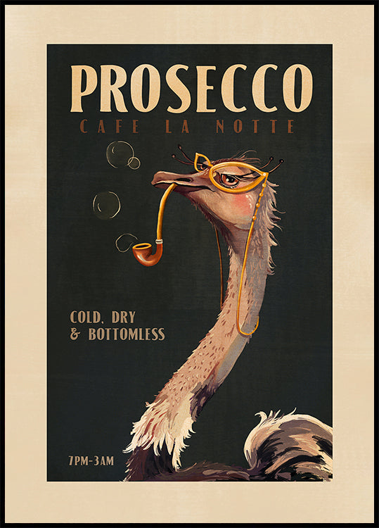 Art Deco Prosecco kunst aan de muur van een struisvogelposter