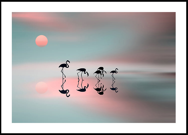 Familie flamingo's. Poster
