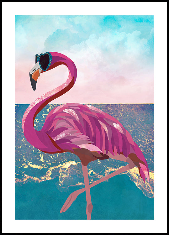 Flamingo gaat naar de strandposter