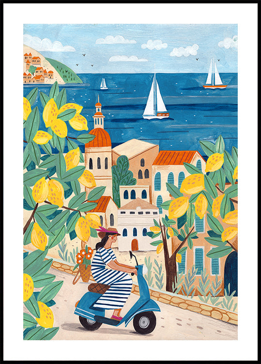 Reisvrouw aan de kust van Amalfi, Italië Poster