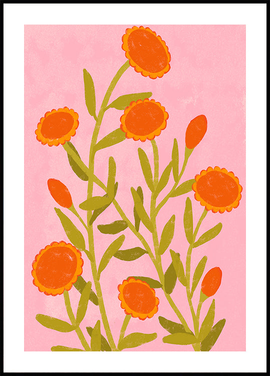 Levendige oranje bloemen poster