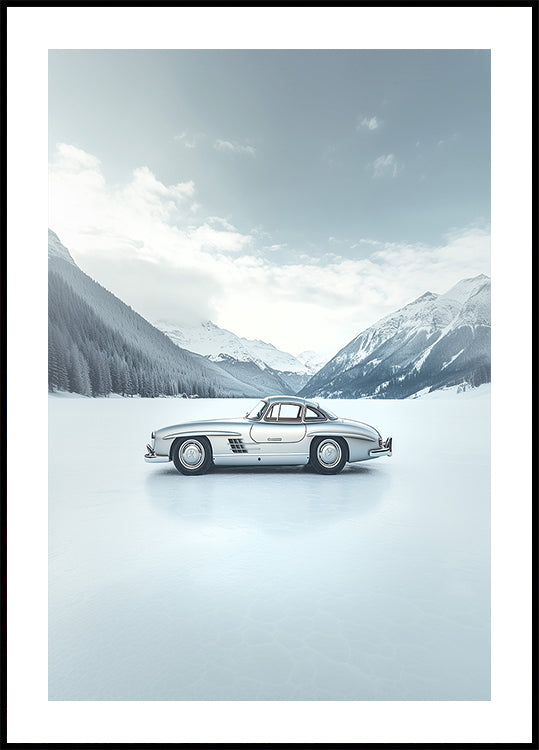 Retro Silver Car On Froozen Lake Side Plakat