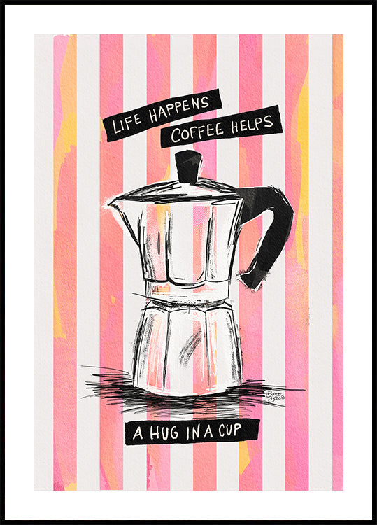 Mocca koffie op strepen - knuffel in een bekerposter