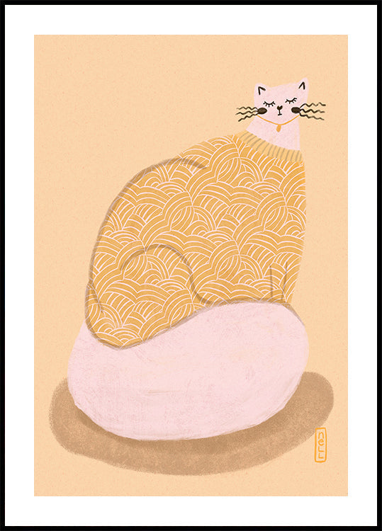 Kat in een Boter Geel Jersey Illustratie Poster