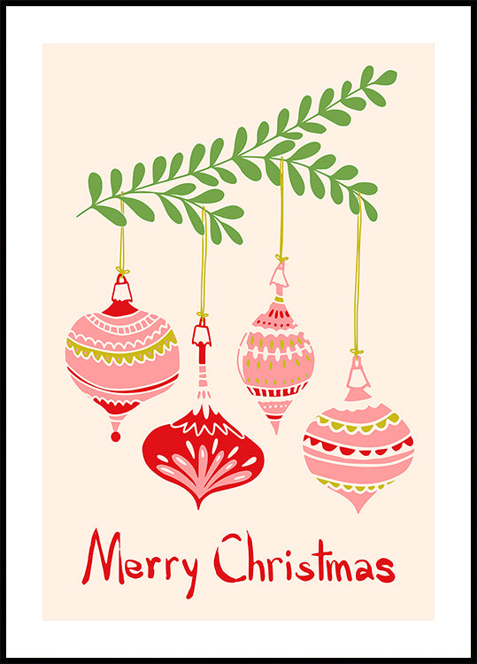 Vrolijke kleine kerstballen poster