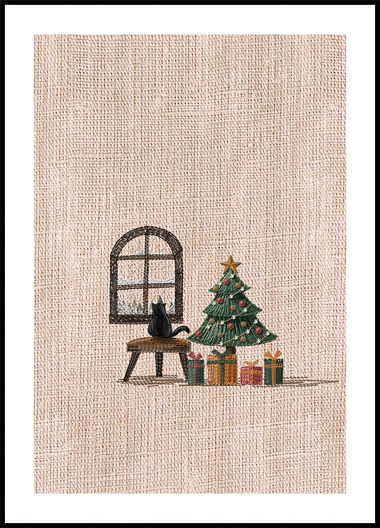 Kat in gezellige kamer poster