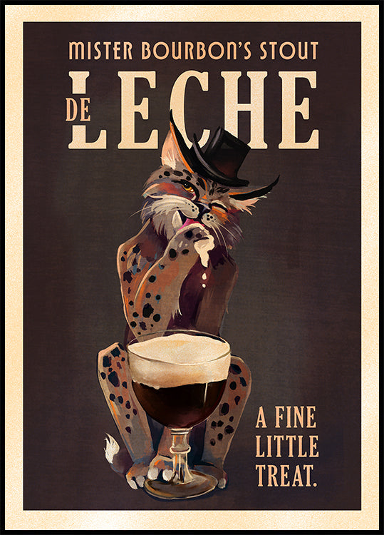 Bourbon De Leche Guinness stijl kat kunst poster