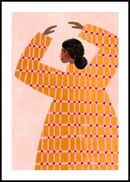 De vrouw met de geruite jurkposter