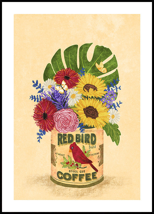 Bloemen In Een Vintage Koffieblikje Poster