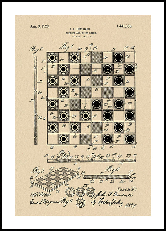 Checker en schaakbord patent 1921 poster