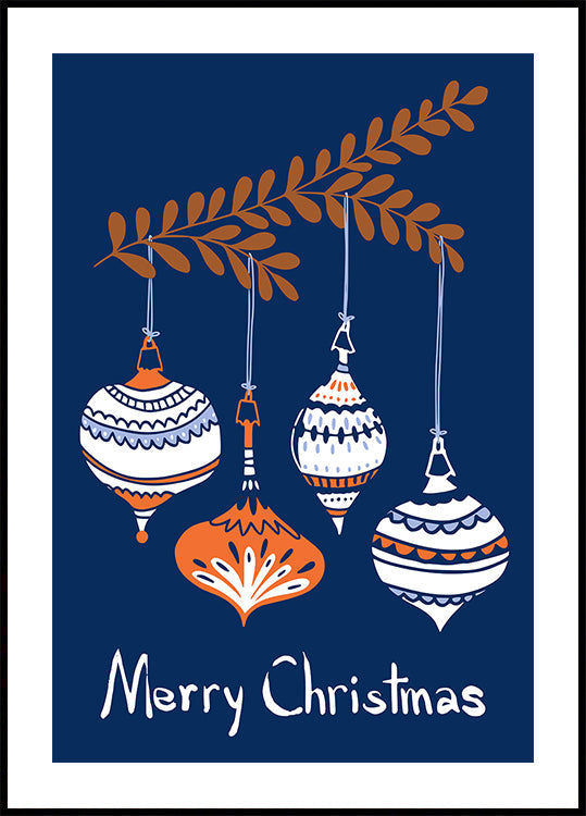 Vrolijke kleine kerstballen blauwe Poster