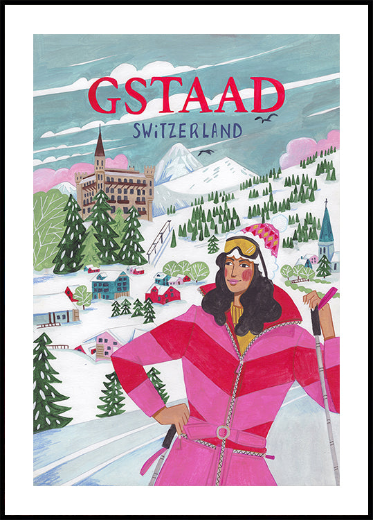 Reisvrouw in Gstaad, Zwitserland-Poster