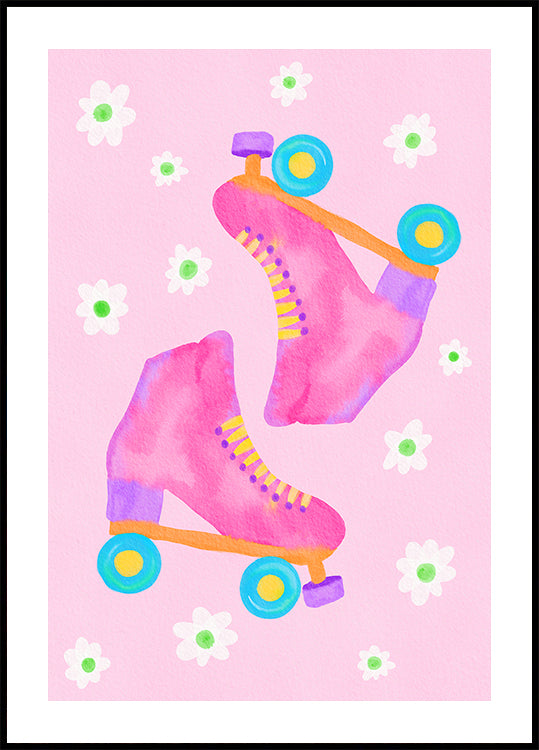 Rolschaatsen roze poster