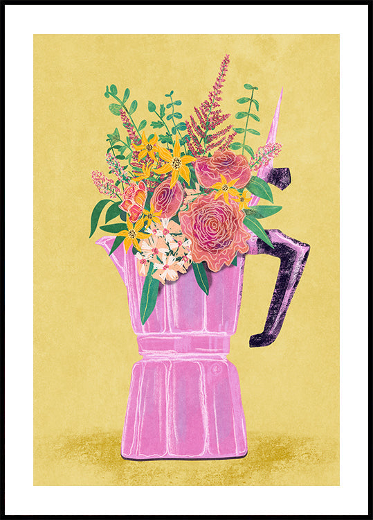 Espressoapparaat met bloemen