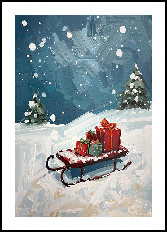 Schlitten met Geschenken-poster