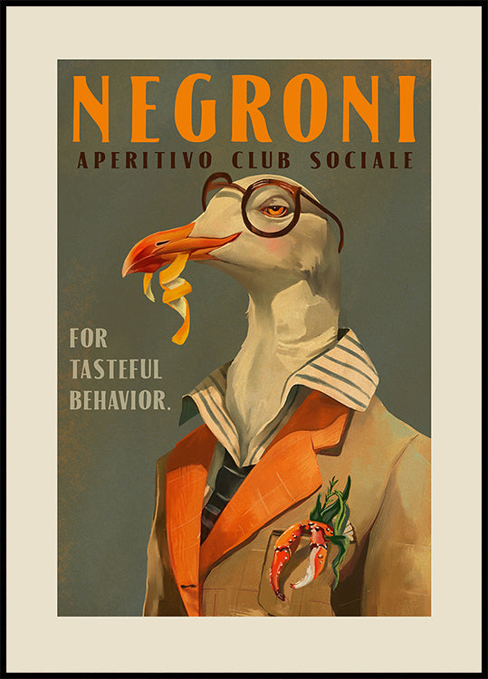 Vintage Art Deco Negroni van een buitensporige zeemeeuwposter