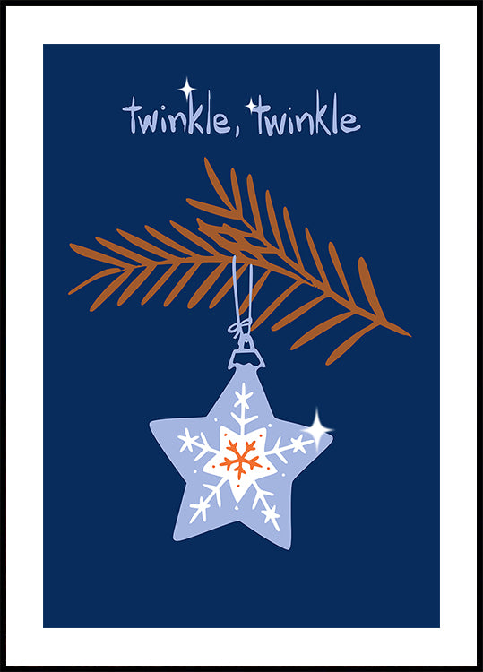 Vrolijke fonkelende kerstster blauwe poster